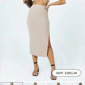 NWT Princess Polly US 6 Ellie Beige Ribbed Maxi Skirt Neutral Long Split Side